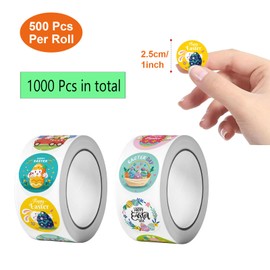 1000 Pcs Easter Stickers 1 Inch Bunny Stickers Cute Egg Stickers for Kids Happy Easter Sticker for Easter Party Supplies, Gift Decorations