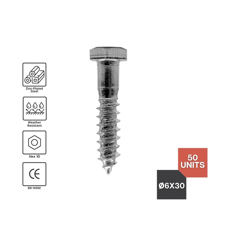 DOJA Barcelona Hexagon Wood Screws Assorted Screws Pack 50-6 x