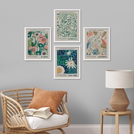 SIGNWIN Framed Poster Flower Market Botanical Print Collection Wilderness Nature Illustrations Fine Art Decorative Country/Farmhouse Vintage for Living Room, Bedroom, Office - 11"x14"x4 White