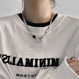 Inilbran Boho Circle Onyx Square Necklace Vintage Hollow Circle Choker Necklace Silver Square Black Gemstone Necklace Flat Curb Chain Statement Necklace Jewelry for Women and Girls