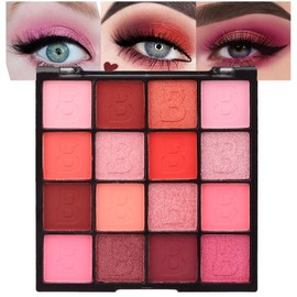 evpct 16 Colors Glitter Shimmer Matte Pink Red Blush Orange Peach Eyeshadow Makeup Palette Pallet Waterproof Highly Pigmented Smokey Pressed Sparkly Shiny Eye Shadow paletas de sombras para de ojos