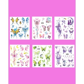 Onogola Glitter Butterfly Makeup Temporary Tattoos for Eye Women Girls, 6 Sheets Colorful Butterflies Wings Fake Tattoo Stickers Waterproof for Face Makeup Birthday Party Favors Gifts