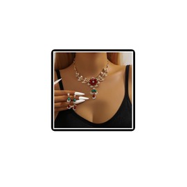 Dishowme Crystal Flower Necklace Earrings Sets Bridal Wedding Jewellery Sets Floral Teardrop Rhinestone Dangle Earrings Necklace for Women Ladies Bridesmaids, Gemstone Alloy Steel, No Gemstone