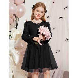 Arshiner Toddlers V Back Dresses Tutu Tulle Long Sleeve Princess Party Special Occasion Wedding Fall Winter Toddler Girl Dress Black 4t