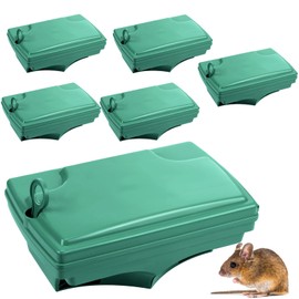 Qualirey 6 Pack Rat Bait Stations with 6 Keys Reusable Heavy Duty for Rodents Outdoor Mouse Poison Holder Large Station Traps for Mice Pests, Bait Not Included(Green)