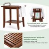 Shower Stool with Shelf and Handrails, Solid Water-Resistant Teak Shower
