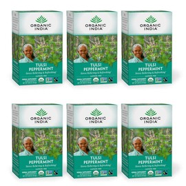 Organic India Tulsi Peppermint Herbal Tea - Holy Basil, Stress Relieving & Refreshing, Immune Support, Aids Digestion, Vegan, USDA Certified Organic, Caffeine-Free - 18 Infusion Bags, 6 Pack