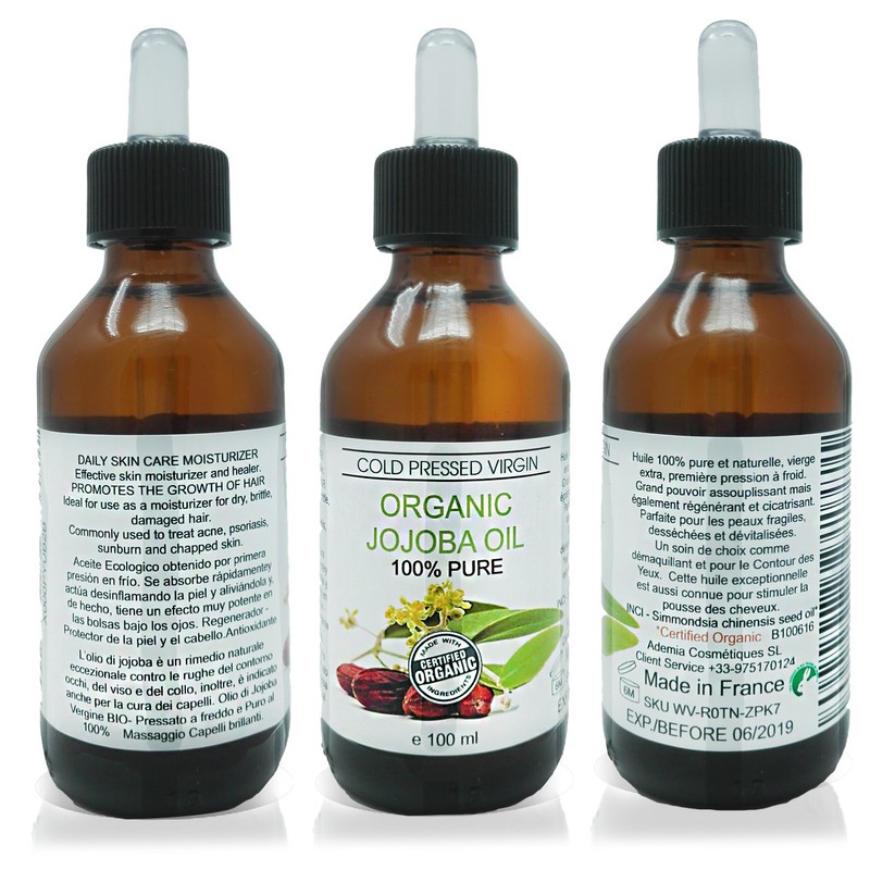 Jojoba Oil Jojoba 100ml Organic, Cold Pressed, Glasflasche with Dropper