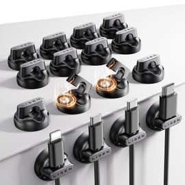 16-Pack Magnetic Cable Clips [1S Snap-On] Cord Holder, LISEN Office Desk Organizers and Accessories with 8 Extra Strong Adhesive Pads, Wire Organizer for Nightstand, Home, Wall, Car, Desktop