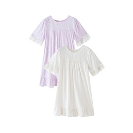 kiddook Girls' Princess Dress,Soft Summer Short Sleeve Casual Dresses 3-12Years（White+Purple