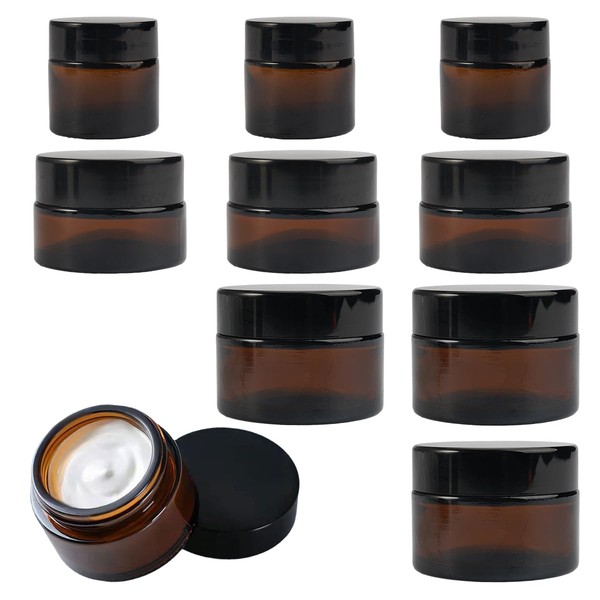 Pack of 9 Amber Cream Jars, Empty, 10 ml/20 ml/30 ml Ointment Pot with Lid and Liner Cream Container, Cosmetic Jar, Cream Container, Portable Cream Containers for Filling Lotions, Powder, Mini Candles