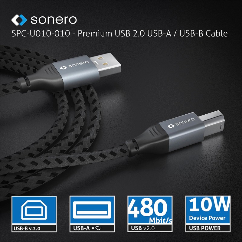 Sonero® USB 2.0 Kabel, Verbindungskabel, Druckerkabel, A-Stecker auf B-Stecker, 480