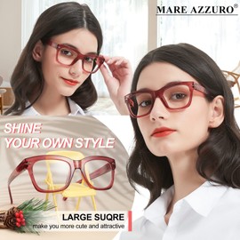 MARE AZZURO Large Reading Glasses +1.75 Women Designer Square Readers 100 125 150 175 200 225 250 275 300 350 400 500 600 (Red, 1.75)