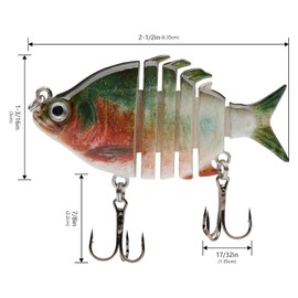 Bassdash SwimPanfish 2.5”/0.34oz Hard Bluegill Swimbaits Multi Jointed Topwater Trout Bass Fishing Crank Lure for Freshwater and Saltwater