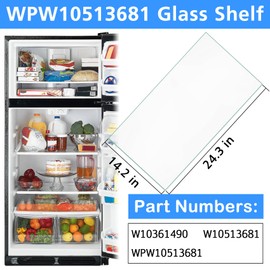 WPW10513681 Refrigerator Glass Shelf Replacement for Whirlpool Maytag KitchenAid Fridge Crisper Glass Replacement,Tempered Glass Crisper Drawer Cover Insert Glass Shelf W10513681 W10361490