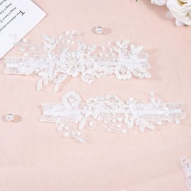 Ursumy Pearl Garters for Bridal Stretch Wedding Garter Lace Garters Floral Leg Garters Set for Women and Girls (Pack of 2)