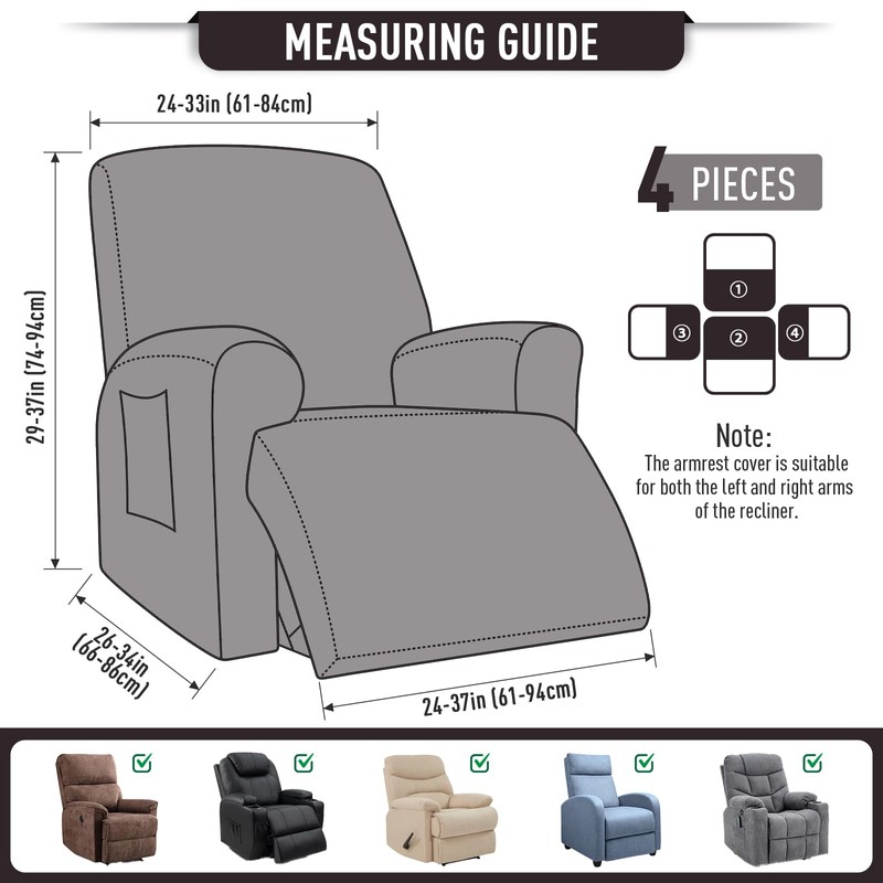 TAOCOCO Stretch Recliner Chair Covers 4 Piece, Chocolate
