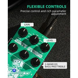 LEKATO Boost Distortion Overdrive Digital Guitar Effect Pedal with 9 Tones, 3-band EQ, True Bypass, Combo Clean Pedal for Electric Guitar
