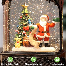 Blansong Santa Snow Globe Christmas Snow Globe Lantern Christmas Decorations for Home with Timer, USB and Battery Powered Santa Claus Decor Christmas Tree 10.2 inch (Santa)
