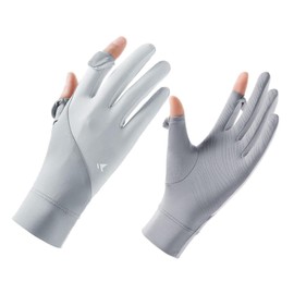 UV Sun Protection Gloves Women Touchscreen Non Slip Driving Gloves, Full Finger Ice Silk Thin Gloves for Travel Golfing Running (gray, One Size)