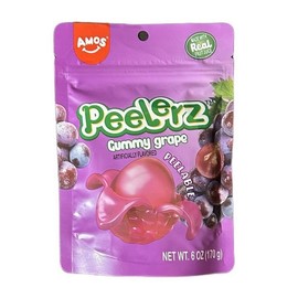 Amos Peelerz 6 oz Fruity Gummy - Assorted Flavors - Peelable Gummy Candy - Snack & Sweet Treat peelers gummies peeleble mango peel peeler z orange banana - Specification: Grape
