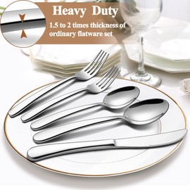 LIANYU 40-Piece Heavy Duty Silverware Set, Stainless Steel Flatware Cutlery Set for 8, Heavy Weight Eating Utensils Set for Home Restaurant Wedding, Dishwasher Safe, Mirror Polished