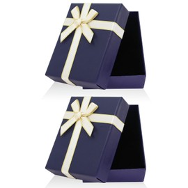 2Pcs Small Gift Boxes, 9x7x3cm Jewellery Gift Box with Lid Ring Earrings Necklace Bracelet Gift Boxes Small Paper Boxes for Gift Present (Navy Blue, White Bowknot)