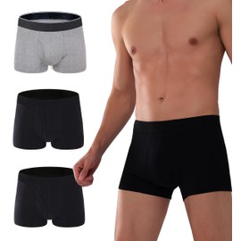 AIRCUTE Men Urine Incontinence Underwear Fly Front Opening Absorbent Leak Proof Boxer Brief for leaks 60 ML 3 Pack(4X-Large, Black-Black-Gray)