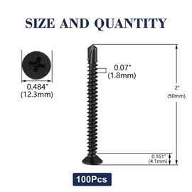 SG TZH #14 X 2" Sheet Metal Screws 100Pcs 410 Stainless Steel Flat Head Quick Self Drilling Screws Black Oxide