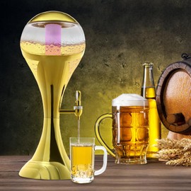 3L Wine Dispenser with LED Lights & Ice Tube,Elegant Glass Beverage Dispenser for Parties, 101oz Clear Sphere Drink Server with Gold Accents, Perfect for Sangria, Iced Tea & Cocktails
