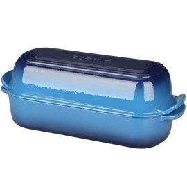 EDGING CASTING Enameled Cast Iron Loaf Pan with Lid, Dutch Oven for Homemade Bread Baking, 12.5x5.5 inch, 5Qt, Lake Blue