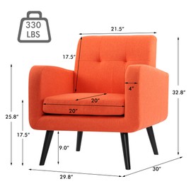 LSSPAID Modern Accent Chairs, Upholstered Fabric Cozy Armchairs, Living Room Side Chair with Solid Wood Legs, Orange