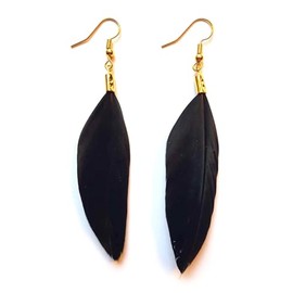 Black with Gold Feather Earrings - Handmade
