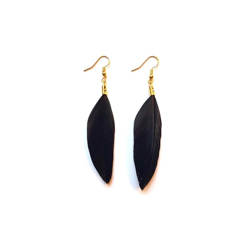 Black with Gold Feather Earrings - Handmade