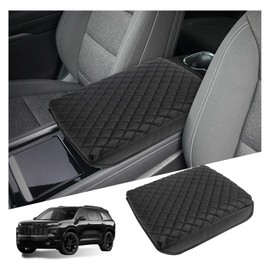 Sinminou Center Console Armrest Cover Compatible with 2024-2025 Chevy Traverse Interior Accessories, Leather Middle Console Lid Pad Protector （Black）