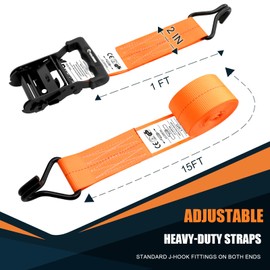 SALUINOKI 6 Pack 2 inch Ratchet Straps Heavy Duty J Hook 2 in x 15ft with Strong Ratcheting, Cargo Load Tie Down Strap 2200lbs Working Load for Trucks Orange