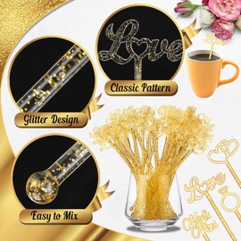 Reallnaive 150 Pcs Gold Glitter Plastic Swizzle Sticks 7. 5 Inch Wedding Cupcake Toppers Cocktail Drink Stirrers Reusable Drink Stirrers for Mixing Beverage Coffee Wedding Party Favor