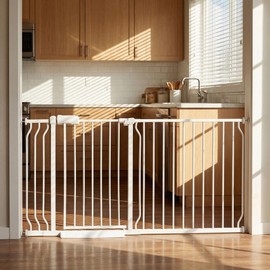 Extra Wide Baby Gate - 62-67 Inch Tension Mounted Safety Child & Pet Gate - White Metal - Walk Through - Long - for House Doorways & Stairs