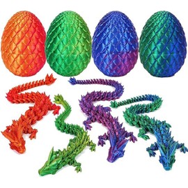 Kizcmvre 4 Pcs 3D Printed Dragon Egg, 3D Printed Dragon with Egg,Unique 3D Printed Dragon Eggs with 8.7 inch Dragon & 3.35 inch Egg for Flexible Stress Relief Pet Sculpture Easter Basket Filler.