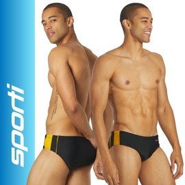 Sporti Piped Splice Swim Brief Swimsuit - Black/Gold - 32