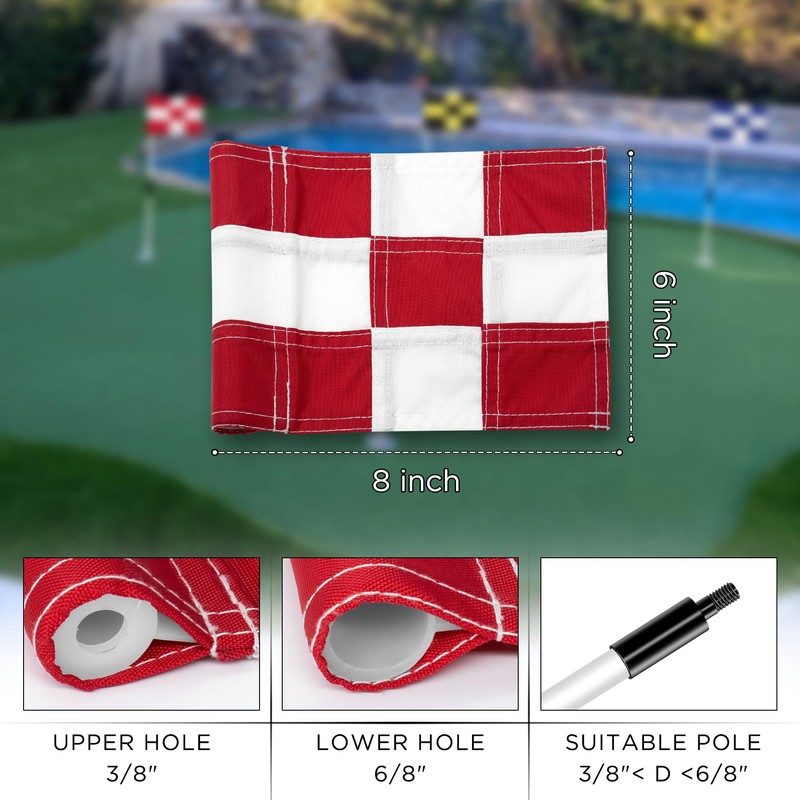 KINGTOP Checkered Golf Flag 8x6 Inch – Red/White Check, 420D