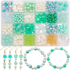 Dotilili Pearl Beads for Bracelet Making Kit, Green Glass Beads Round Irregularly Plastic Imitation Dyed Faux Spacer Pearl Beads for DIY Crafts Bracelets Necklaces Earrings Phone Chanis Girls (Green)