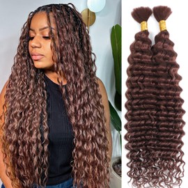 Human Braiding Hair 2 bundles Deep Wave Bulk Human Hair For Braiding No Weft Brown Curly Human Hair 100g 16 Inch Wet And Wavy Human Hair Braiding Hair For Boho Braids