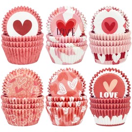 Gcardist 300 Pieces Standard Muffin Cases Cupcake Cups 6 Designs Pink Valentine's Day Muffin Paper Baking Cups Cupcake Cases (Standard Size)