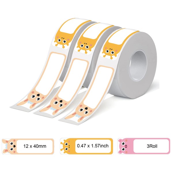 Label Maker Tape for P15/D30/P50/Q2/Q3/P11/P12, 3 Rolls Animal Label Print