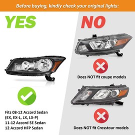 WEELMOTO Headlights Assembly Pair For 2008-2012 Honda Accord 4Dr,compatible with 2008 2009 2010 2011 2012 Honda Accord Headlight Does NOT fit coupe models or Crosstour models