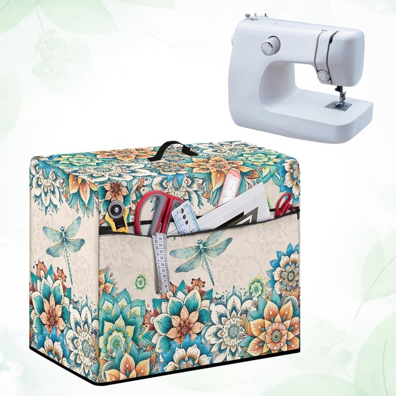 Mumeson Boho Flower Dragonfly Sewing Machine Cover, Portable Dust Protection