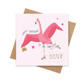 Manta Makes Sister Birthday card, happy birthday card from sister, happy birthday cards for sister, birthday cards for women, sister birthday card adult, happy birthday sister card (Flamingo)