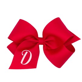 Wee Ones Girls' Initial It Monogram Hair Bows on a WeeStay No Slip Hair Clip, For All Ages and Hair Types, Red Bow, King Size, Letter D