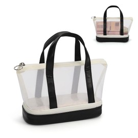 OCHEAL - Pequeña bolsa de maquillaje multifuncional para adolescentes y mujeres, bonita funda de cosméticos con bolsa con cierre, doble asa para viajes, uso diario, almacenamiento multiescenario